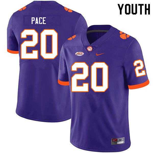 Youth #20 Kobe Pace Clemson Tigers College Football Jerseys Sale-Purple - Click Image to Close
